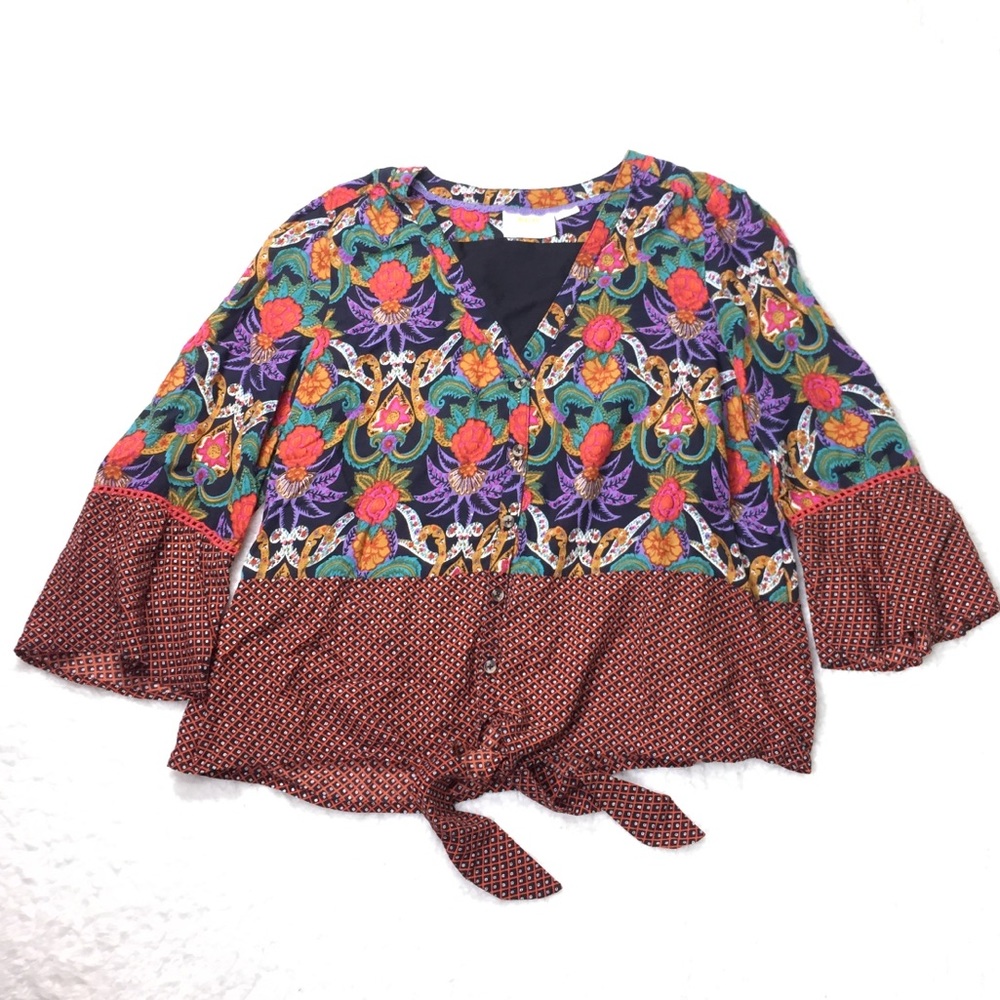 Maeve by Anthropologie Floral Bell Sleeve Blouse